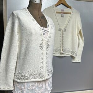 PBJ Sport beaded cardigan cream & black 8 hook and eye closure NWT all sizes